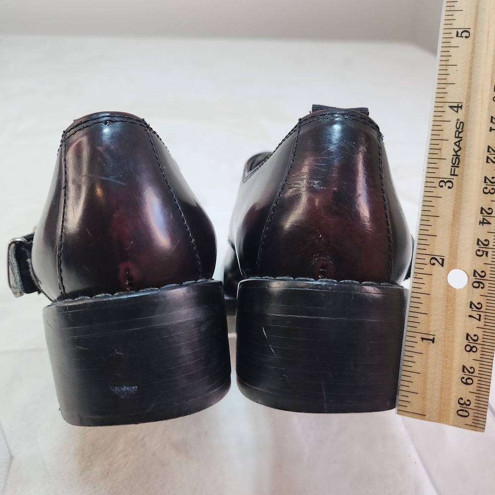 Vintage 90s Oxblood Leather Monk Strap Loafers Womens 8.5 Chunky Cyber Goth - Picture 7 of 13